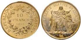 Frankreich-Königreich. Fünfte Republik seit 1958. 10 Francs - Dickabschlag (PIEDFORT) in GOLD 1972. Nach dem Modell von A. Dupré. Herkulesgruppe. Mit ...
