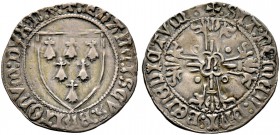 Frankreich-Bretagne. Francois II. 1458-1488. Gros á l'ecu o.J. -Nantes-. Wappenschild / Blumenkreuz, in der Mitte ein N. Boudeau 135, Dupl. 336, PdA 1...