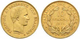 Griechenland. Georg I. 1863-1913. 10 Drachmai 1876 -Paris-. Divo 48, Fr. 16, Schl. 7. 3,23 g selten, vorzüglich