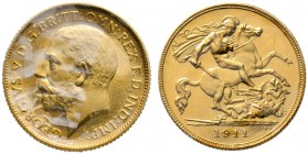 Großbritannien. George V. 1910-1937. 1/2 Sovereign 1911. Spink 4006, Fr. 405a. 4,0 g Polierte Platte (proof)