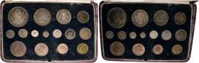 Großbritannien. George VI. 1937-1953. 15-tlg.-Kursmünzensatz 1937. Crown bis Farting sowie Maundy Set. Spink PS16. KM PS21 (843-857) 
im goldbedruckte...