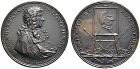Italien. Dunkel getönte Bronzegussmedaille o.J. von I.F. Neidinger, auf Lorenzo Pasinelli (1629-1700, Künstler und Maler in Bologna). Dessen Brustbild...