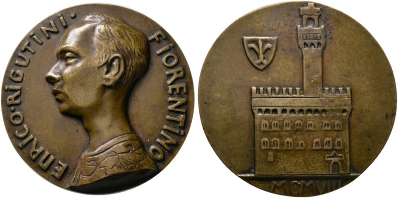 Italien-Königreich. Victor Emanuel III. 1900-1946. Bronzegussmedaille 1908 unsig...