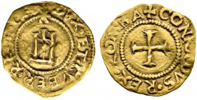 Italien-Genua. Republik. Mezzo Scudo d'oro del Sole o.J. Stilisiertes Kastell, darüber Sonne / Kreuz. Mit Sigle BA(!). MIR 187 vgl. (R5), CNI -, Fr. 4...