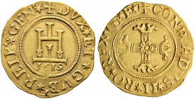 Italien-Genua. 2 Doppie 1619. Stilisiertes Kastell, darunter die Jahreszahl / Blumenkreuz. MIR 203/20, CNI 1, Fr. 418. 13,45 g minimaler Doppelschlag,...