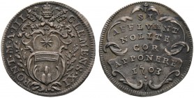 Italien-Kirchenstaat (Vatikan). Clemens XI. (Gianfrancesco Albani) 1700-1721. Giulio o.J. Tiara und gekreuzte Schlüssel über Familienwappen / Schrift ...
