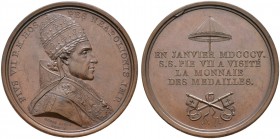 Italien-Kirchenstaat (Vatikan). Pius VII. 1800-1823. Bronzemedaille 1805 von Droz, auf seinen Besuch in der Pariser Münze. Brustbild in Pluviale mit T...