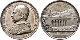 Italien-Kirchenstaat (Vatikan). Gregor XVI. 1831-1846. Silbermedaille AN XV (1845/46) von G. Girometti, auf die Fertigstellung der Galloro-Brücke. Bru...