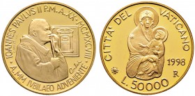 Italien-Kirchenstaat (Vatikan). Johannes Paul II. 1978-2005. 50.000 Lire 1998 (AN XX). Auf das Heilige Jahr. KM 301, Fr. 431. 6,9 g Feingold im Origin...