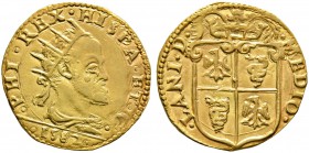 Italien-Mailand. Philipp II. von Spanien 1556-1598. Doppia 1582. Große Büste mit Strahlenkrone nach rechts / Gekrönter Wappenschild. Crippa 4/B, Fr. 7...