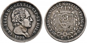 Italien-Sardinien. Carlo Felice 1821-1831. Lira 1828 -Turin-. Pagani 104a. feine Patina, sehr schön-vorzüglich