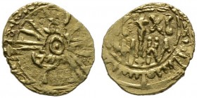 Italien-Sizilien. Roger II. 1105-1154. Tari d'oro nach 1140 -Palermo-. Doppelter arabischer Schriftkreis, in der Mitte Punkt im Kreis / Kreuz und Schr...
