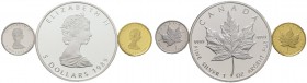 Kanada. 3-tlg. Set "Maple Leaf" 1989. Bestehend aus: 5 Dollars Gold (1/10 Unze), 5 Dollars Platin (1/10 Unze) sowie 5 Dollars Silber (1 Unze). KM 135,...