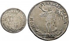 Malta-Johanniterorden und Malteserorden. Emanuel Pinto 1741-1773. 30 Tari 1768. Gekröntes vierfeldiges Wappen auf Kartusche / Johannes der Täufer mit ...