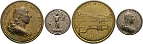 Polen. August II. der Starke von Sachsen 1697-1732. Lot (2 Stücke): Vergoldete Bronzemedaille 1699 von St. Urbain sowie versilberte Bronzemedaille o.J...