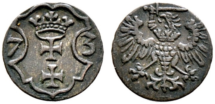 Polen-Danzig, Stadt. Interregnum nach dem Tod von Sigismund August 1573. Denar 1...