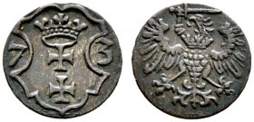 Polen-Danzig, Stadt. Interregnum nach dem Tod von Sigismund August 1573. Denar 1573. Kopicki 7385 (R3), 
Gum. 656, Dutkowski/Suchanek 101. fast vorzüg...
