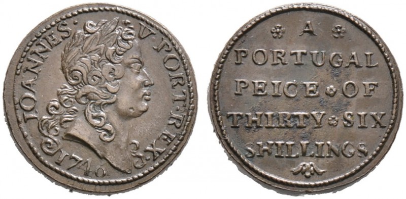 Portugal. Joáo V. 1706-1750. Englisches Währungsgewicht in Bronze zu 36 Schillin...