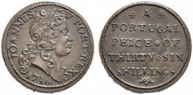 Portugal. Joáo V. 1706-1750. Englisches Währungsgewicht in Bronze zu 36 Schilling (entspricht 6.400 Reis von Portugal und/oder Brasilien) 1746. Belorb...