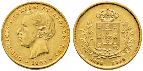 Portugal. Luis I. 1861-1889. 5.000 Reis (1/2 Coroa) 1862. KM 508, Fr. 150, Schl. 78. 8,90 g 
sehr schön-vorzüglich