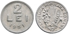 Rumänien. Volksrepublik. 2 Lei 1951 -Alu-. Mit 90-Grad-Stempeldrehung der Rückseite. Schäffer/Stambuliu 150, KM 79a. interessante Verprägung, vorzügli...