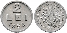 Rumänien. Volksrepublik. 2 Lei 1952 -Alu-. Schäffer/Stambuliu 154, KM 79a. 
selten-besonders in dieser Erhaltung, winzige Randfehler, vorzüglich-präge...