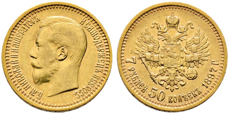 Russland. Nikolaus II. 1894-1917. 7,5 Rubel 1897 -St. Petersburg-. Bitkin 17, Uz...