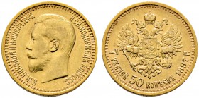 Russland. Nikolaus II. 1894-1917. 7,5 Rubel 1897 -St. Petersburg-. Bitkin 17, Uzdenikov 324, Fr. 178. 6,45 g 
winzige Randfehler, sehr schön-vorzüglic...