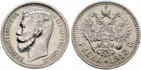 Russland. Nikolaus II. 1894-1917. Rubel 1912 -St. Petersburg-. Bitkin 66, Uzdenikov 2187, Dav. 293. 
selten in dieser Erhaltung, leichter Randfehler, ...