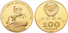 Russland. UDSSR. 100 Rubel 1990. Denkmal Zar Peter der Große. Y. 252, Fr. 203. 15,55 g Feingold (1/2 Unze) 
im Originaletui mit Überkarton und Zertifi...