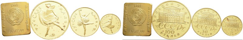 Russland. UDSSR. 3-tlg. Goldmünzenset 1991. Ballerina / Bolshoi-Theater. Bestehe...