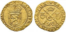 Schottland. James VI. 1567-1625. 1/2 Sword and sceptre piece (Three Pounds) 1601 -Edinburgh-. Gekrönter Wappenschild / Schwert und Zepter gekreuzt, ob...