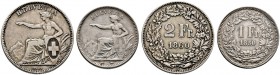 Schweiz-Eidgenossenschaft. Lot (2 Stücke): 2 Franken 1860 sowie 1 Franken 1850. Sitzende Helvetia. DT 303, 305, HMZ 2-1201c, 2-1203a. sehr schön