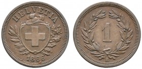 Schweiz-Eidgenossenschaft. Rappen 1866. DT 326, HMZ 2-1215j. seltener Jahrgang, fast vorzüglich