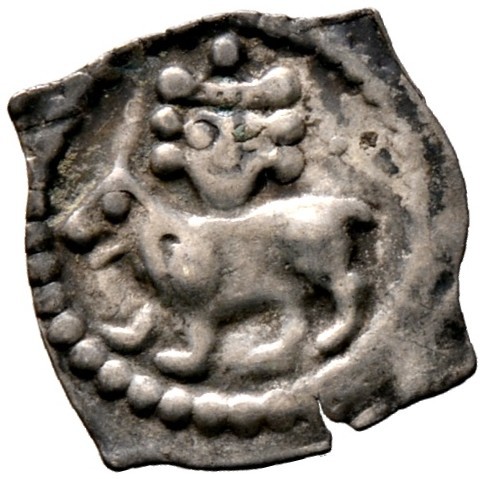 Schweiz-Bern. Vierzipfeliger Pfennig um 1380. In einem Perlreif nach links schre...