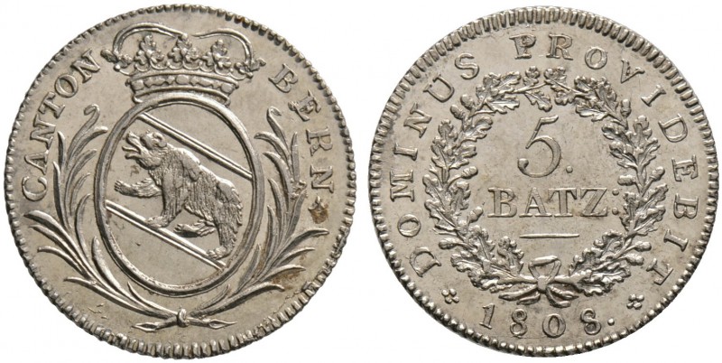 Schweiz-Bern. 5 Batzen 1805. DT 35a, HMZ 2-234a. Prachtexemplar, fast Stempelgla...