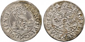 Schweiz-Chur, Bistum. Johann V. Flugi von Aspermont 1601-1627. Halbdicken (Zwölfer) o.J. Gekröntes Hüftbild des Hl. Lucius mit geschultertem Zepter un...
