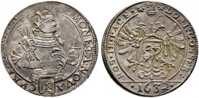 Schweiz-Chur, Stadt. Dicken 1632. Hüftbild des gekrönten Hl. Lucius nach rechts im Harnisch mit Nimbus, Zepter und Reichsapfel über Wappenschild / Gek...