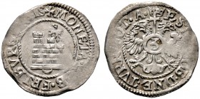 Schweiz-Freiburg. Groschen o.J. (geprägt vermutlich zu Beginn des 17. Jahrhunderts). Wappen / Gekrönter Doppeladler, auf der Brust Reichsapfel mit Wer...