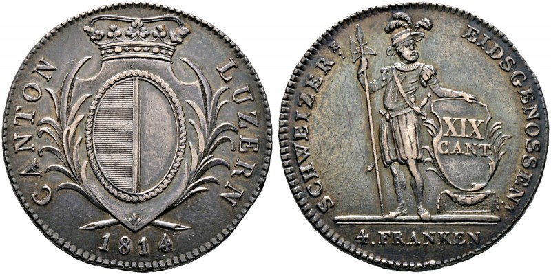 Schweiz-Luzern. Neutaler zu 4 Franken 1814. DT 53b, HMZ 2-668b, Dav. 364. 
herrl...