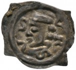 Schweiz-Solothurn. Vierzipfeliger Pfennig um 1270-1300. VRSVS. Kopf des Stadtpatrons St. Ursus nach links mit drei Locken und flacher Kopfbedeckung, d...