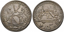 Schweiz-Zürich, Stadt. Taler 1722. Ovales Zürcherwappen auf Postament mit zwei einwärts blickenden Löwen mit Schwert und Palmzweig als Halter / Stadta...