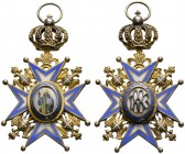 Serbien. Petar I. 1903-1918. St. Sava-Orden, Offizierskreuz. 2. Modell (der Heilige im grünen Mantel) ab 1915. Silber-vergoldet und Emaille, an bewegl...