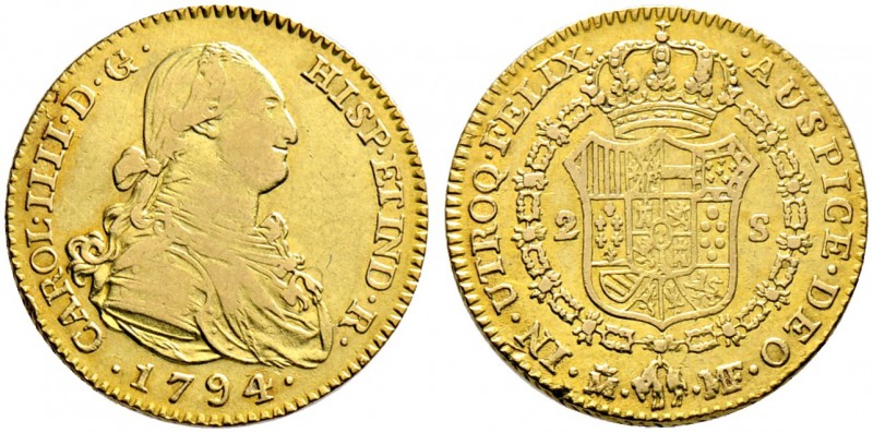 Spanien. Carl IV. 1788-1808. 2 Escudos 1794 -Madrid-. CCT 272, Fr. 296. 6,76 g s...