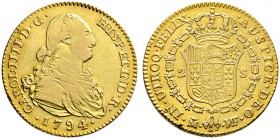 Spanien. Carl IV. 1788-1808. 2 Escudos 1794 -Madrid-. CCT 272, Fr. 296. 6,76 g sehr schön