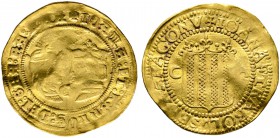 Spanien-Aragon. Johanna und Carl I. 1504-1516. Doppelter Dukat o.J. -Saragossa-. Beide gekrönte Brustbilder einander gegenüber, unten Münzstättenzeich...