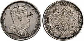 Straits Settlements (Britisch). Dollar 1904. Mit chinesischen Gegenstempeln (Chopmarks). KM 25. winzige Randfehler, sehr schön