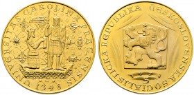 Tschechoslowakei. 5 Dukaten 1978 -Kremnitz-. Auf den 600. Todestag Karl IV. Zentralmotiv des Siegels der Prager Universität aus dem 14. Jahrhundert, a...