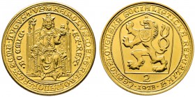 Tschechoslowakei. 2 Dukaten 1978 -Kremnitz-. Auf den 600. Todestag Karl IV. Königssiegel Karls IV. mit dem thronenden König / Staatswappen. Fr. 21, Sc...