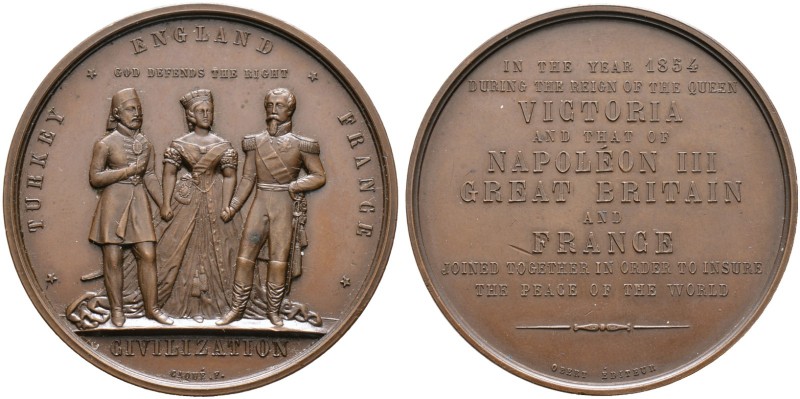 Türkei. Abdul Meijid 1839-1861. Bronzemedaille 1854 von A. Caqué, auf das Bündni...